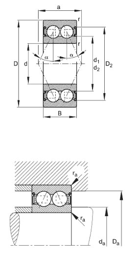 INA Angular contact ball bearing, double row, seals, plastic cage
