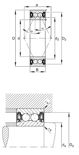 FAG Angular contact ball bearing, double row, shields