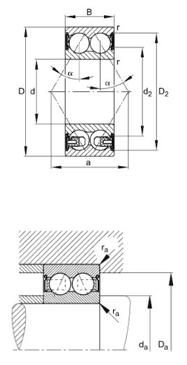 FAG double row angular contact ball bearings, shields