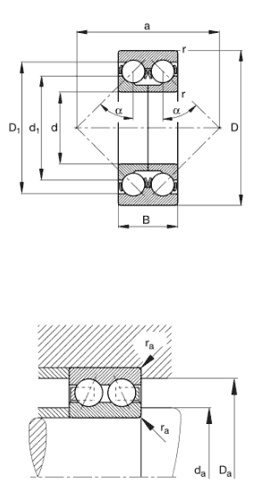 FAG angular contact ball bearing, split inner ring, solid brass cage