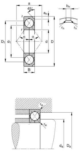 Four point contact bearing, X-life, holding grooves, solid brass cage