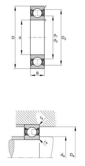 Drawing, FAG deep groove ball bearing, 2RSR