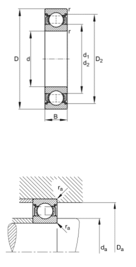 Drawing, FAG deep groove ball bearing, shields