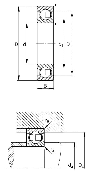 FAG deep groove ball bearing, single row, steel sheet metal cage