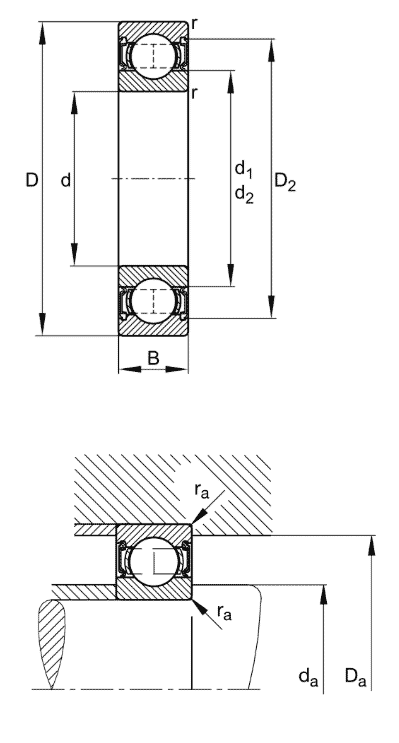 FAG deep groove ball bearing, single row, seals, steel sheet metal cage