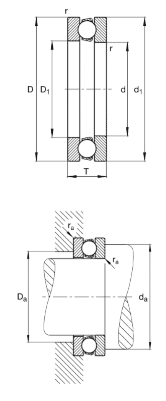 Drawing, FAG, Axial deep groove ball bearing, single direction