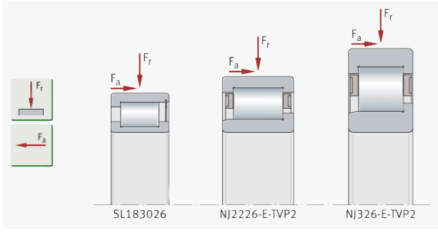 Cylindrical roller bearings
      with approximately comparable
      basic load rating C0