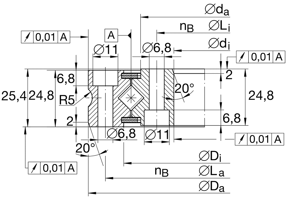 INA crossed roller bearings without gear teeth
