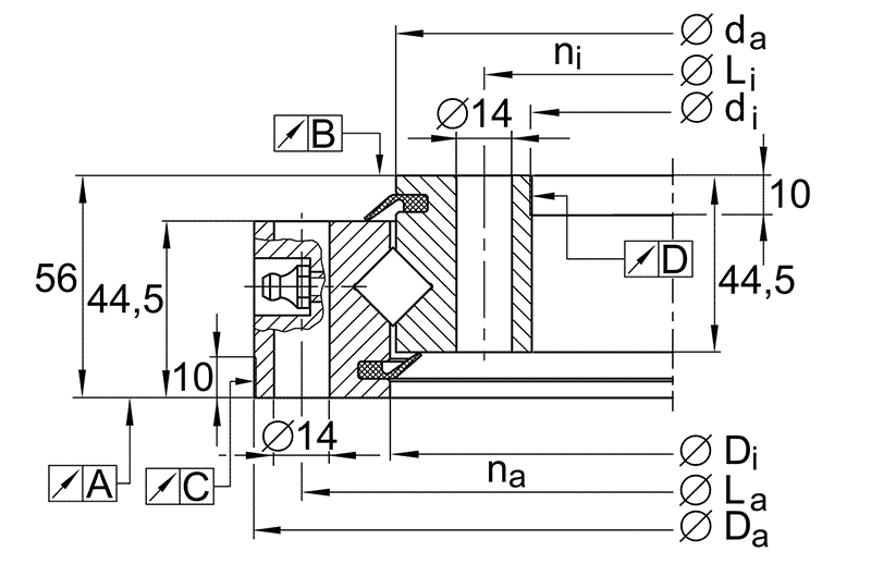INA crossed roller bearings without gear teeth