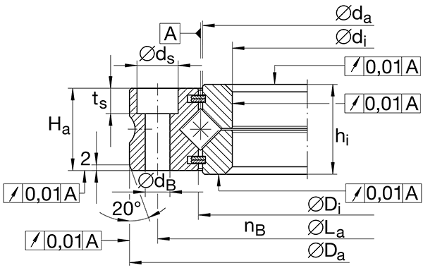 INA crossed roller bearings without gear teeth