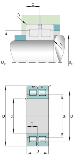 INA full complement cylindrical roller bearings, double row