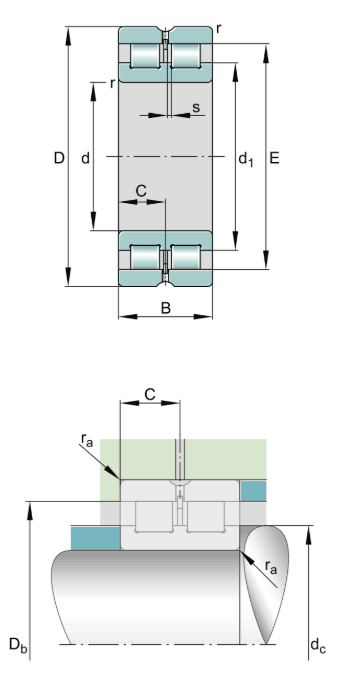 INA full complement cylindrical roller bearings, two-row