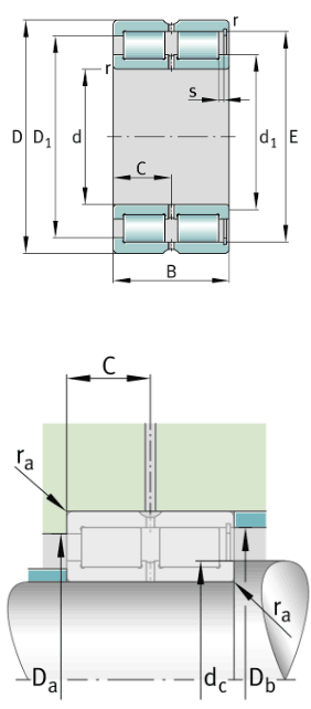 INA full complement cylindrical roller bearings, double row