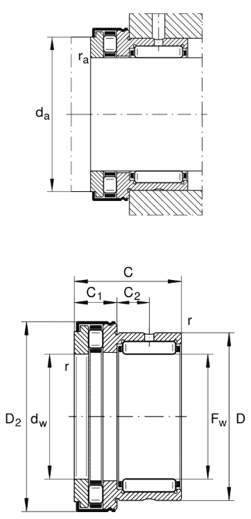 INA needle roller/axial cylindrical roller bearings NKXR..-Z