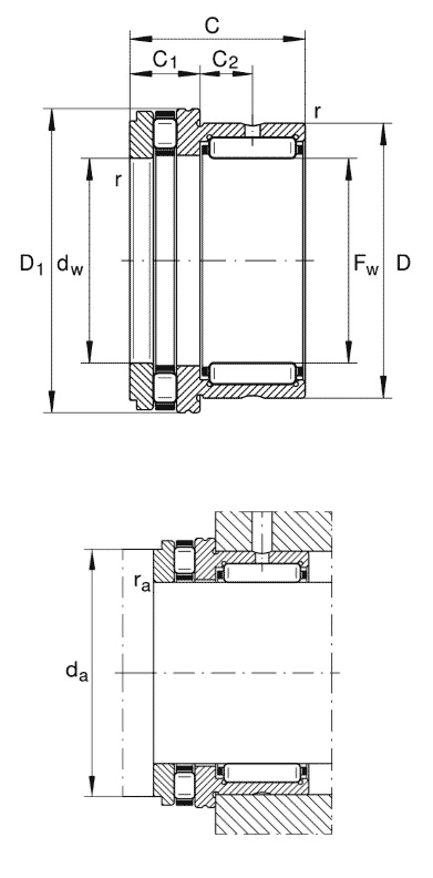 INA needle roller/axial cylindrical roller bearings NKXR