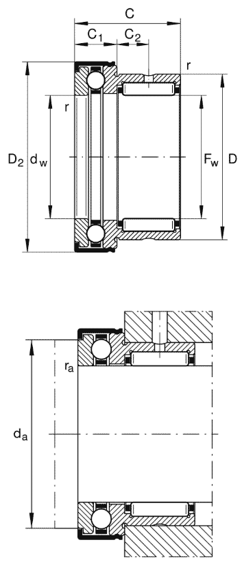 INA needle roller/axial ball bearings NKX..-Z