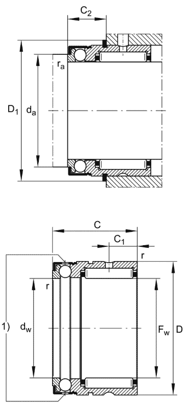INA needle roller/axial ball bearings NX