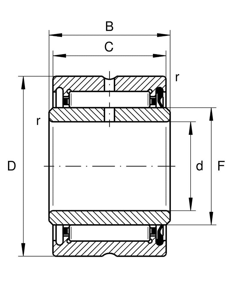 INA needle roller bearing, lip seals on both sides