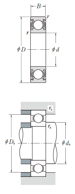 Drawing, NSK deep groove ball bearings, ZZ