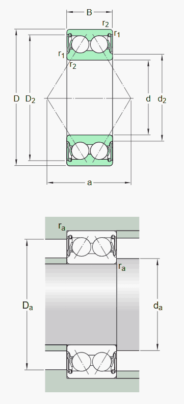 SKF double row angular contact ball bearing with seals