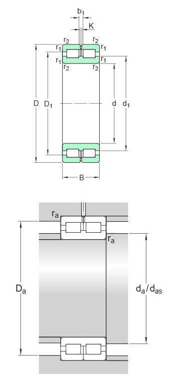 SKF double row full complement cylindrical roller bearing, NNC design