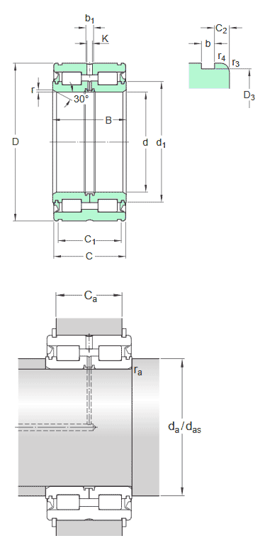 SKF double row full complement cylindrical roller bearing, NNF design