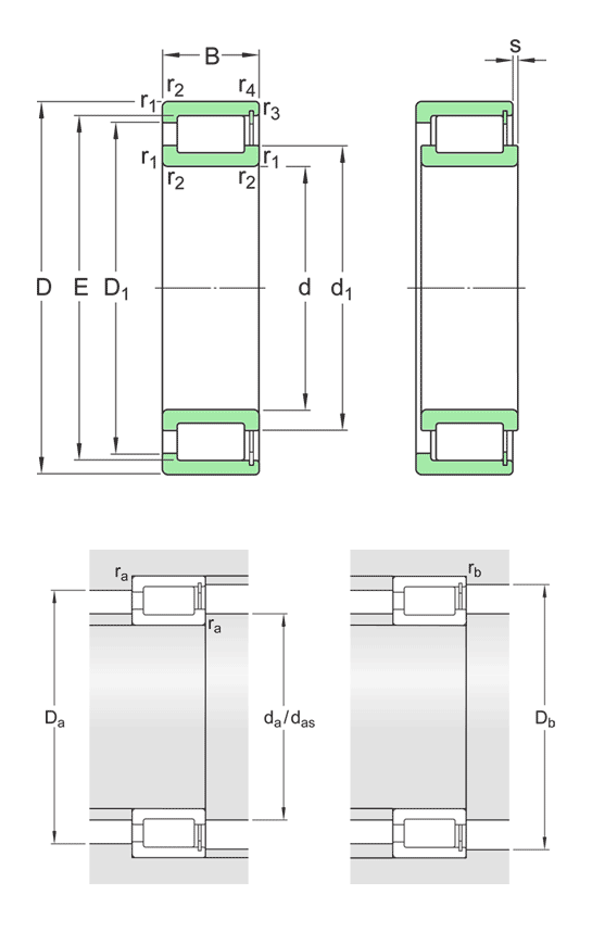 SKF single row full complement cylindrical roller bearing, NCF design