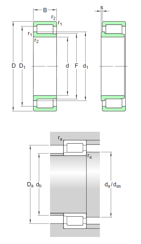 SKF single row full complement cylindrical roller bearing, NJG design